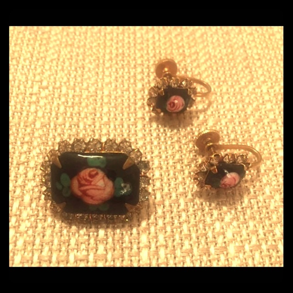 1950’s vintage pin and ears Roses and rhinestones